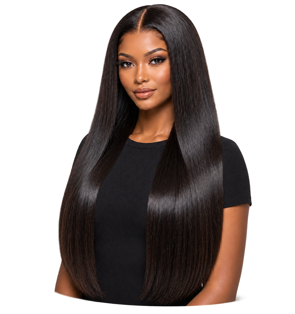 Lifestyle model wearing After Dark 30 inch Black Straight wig