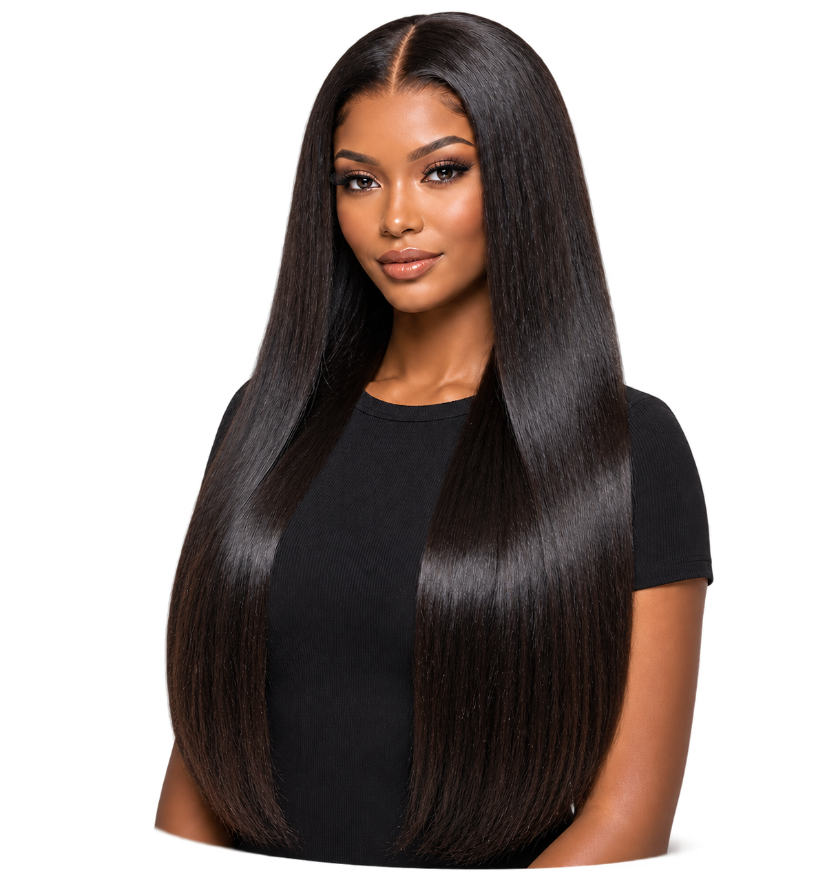 Lifestyle model wearing After Dark 30 inch Black Straight wig