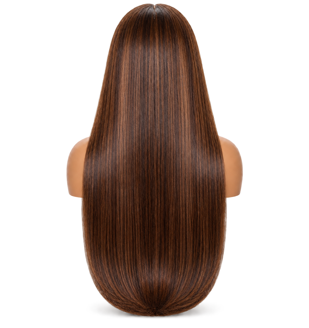 Back view of Amapiano Chocolate 24 inch Chocolate brown Straight wig