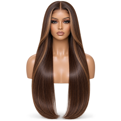 Front view of Amapiano Chocolate 24 inch Chocolate brown Straight wig