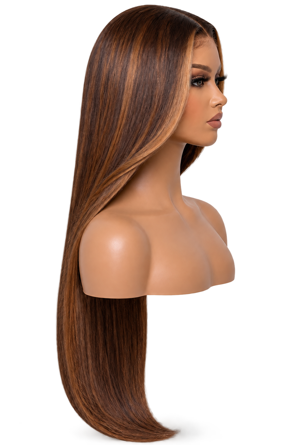 Side view of Amapiano Chocolate 24 inch Chocolate brown Straight wig