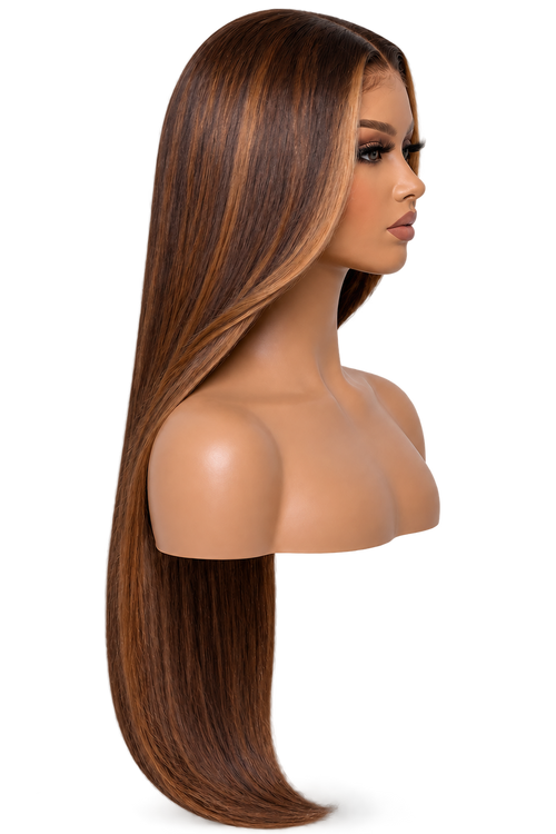 Side view of Amapiano Chocolate 24 inch Chocolate brown Straight wig