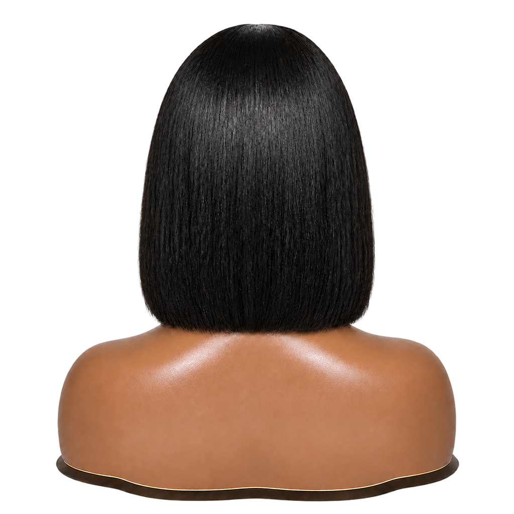Back view of Noir Line Bob 10-inch black straight 5x5 glueless wig