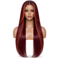 Front view of Burgundy Flame 24 inch Burgundy and orange Straight wig