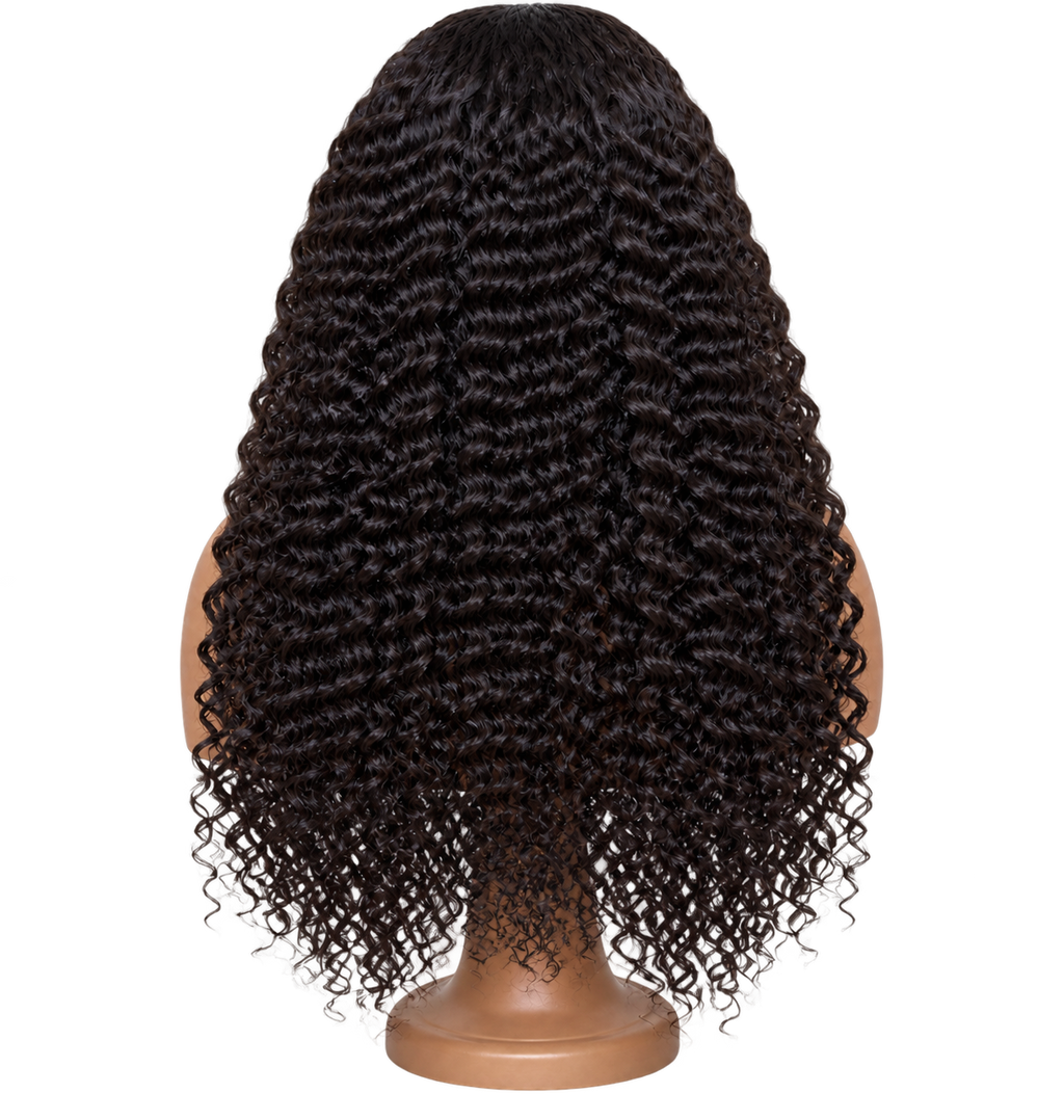 Back view of Crowned Curl 24 inch Black Curly wig