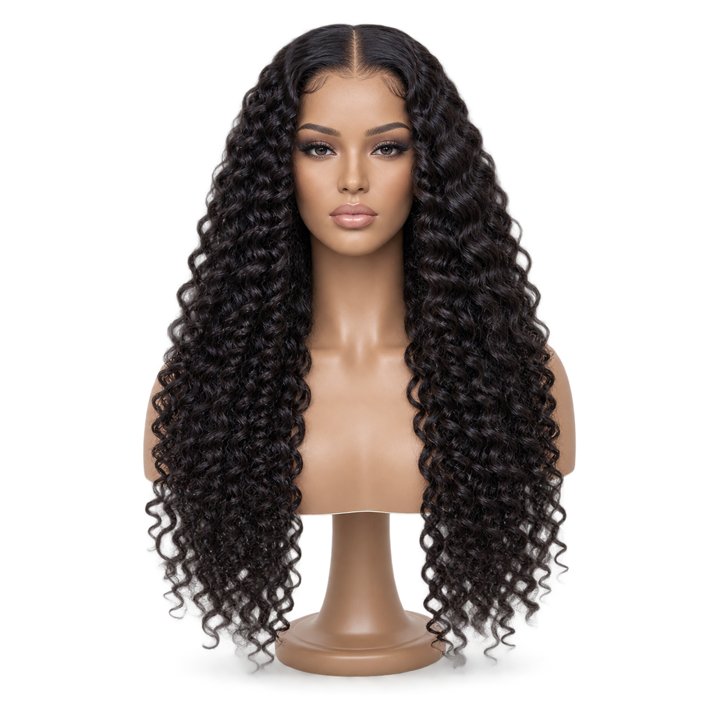 Front view of Crowned Curl 24 inch Black Curly wig