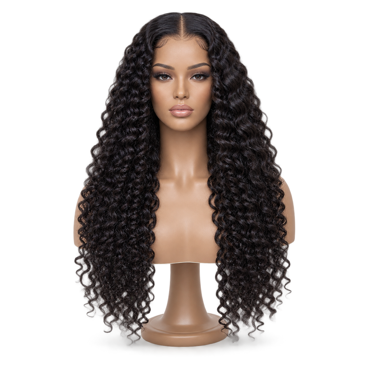 Front view of Crowned Curl 24 inch Black Curly wig