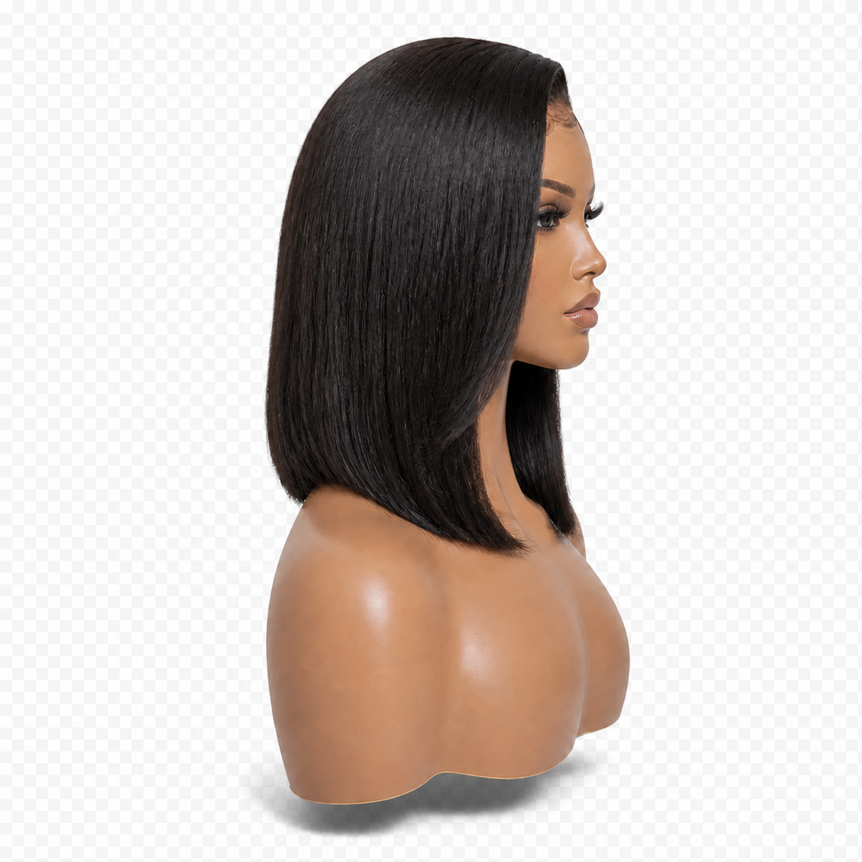 Side view of Executive Bob 12 inch Black Straight bob wig