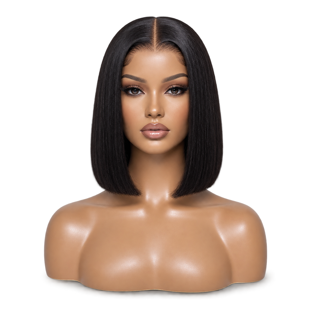 Front view of Noir Line Bob 10-inch black straight 5x5 glueless wig