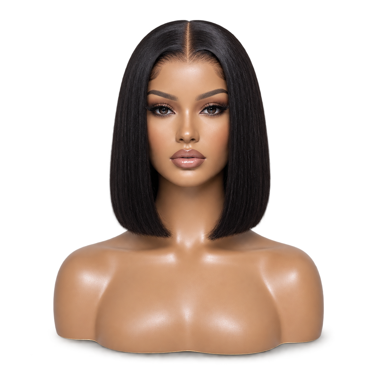 Front view of Noir Line Bob 10-inch black straight 5x5 glueless wig