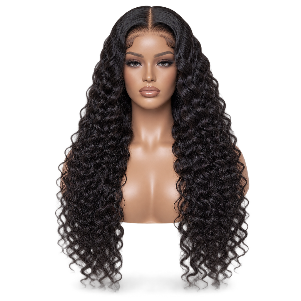Front view of Midnight Curl 24 inch Black Curly wig
