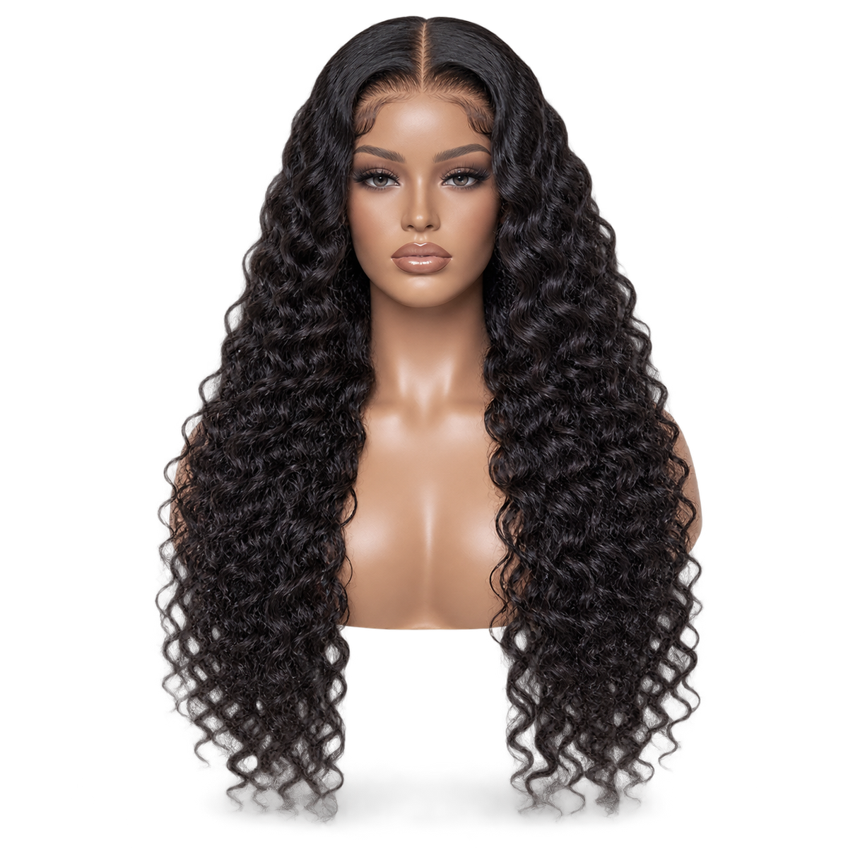 Front view of Midnight Curl 24 inch Black Curly wig