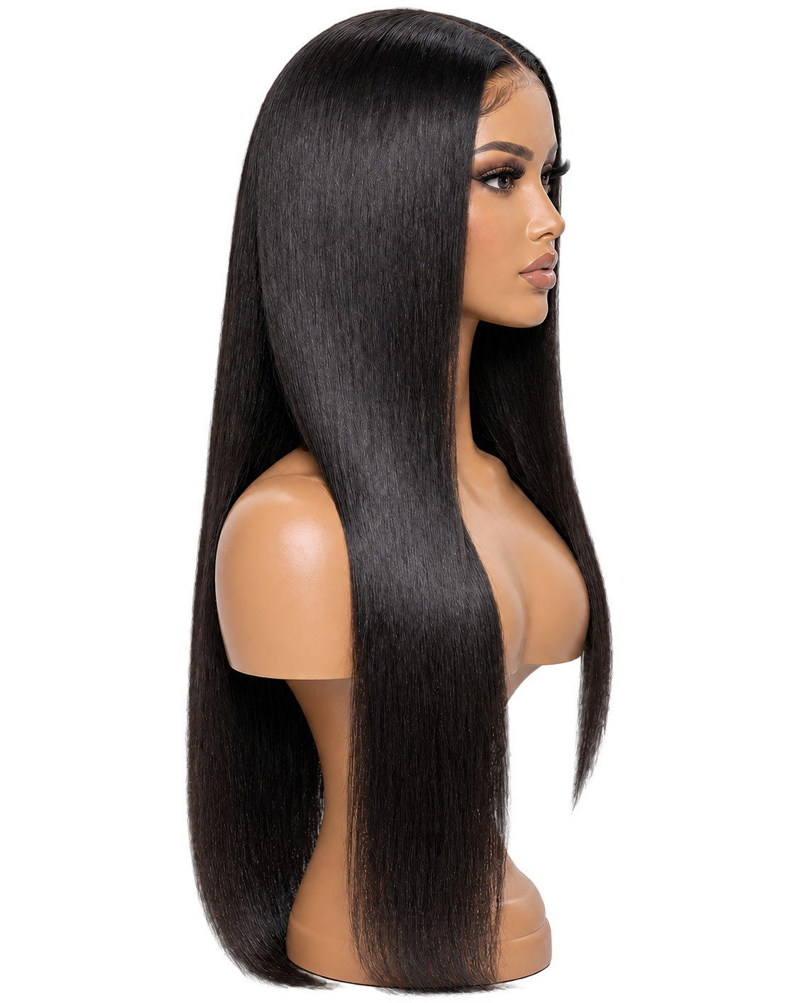 Side view of Midnight Lengths 24 inch Black Straight wig