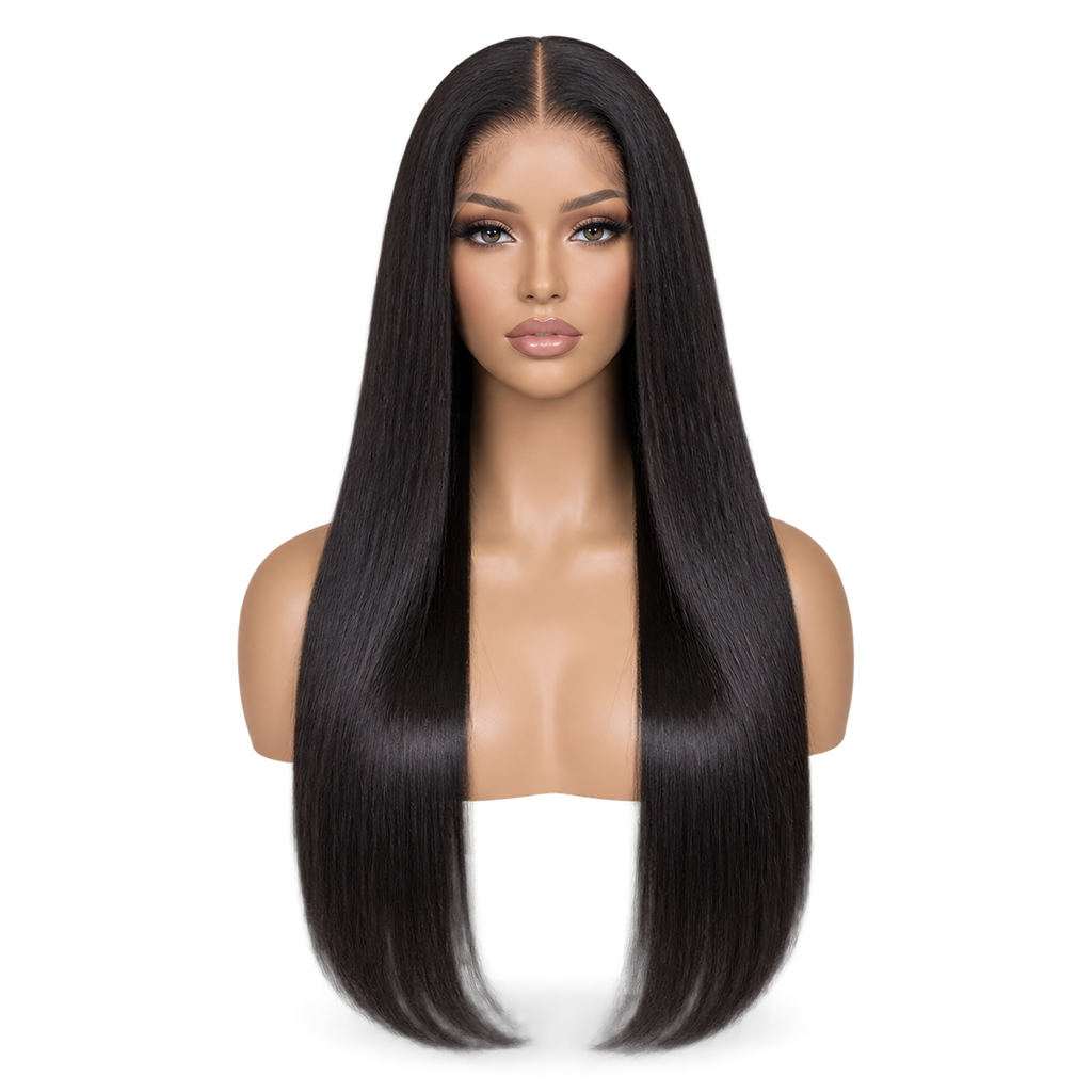 Front view of Noir Frontal 24 inch Black Straight wig
