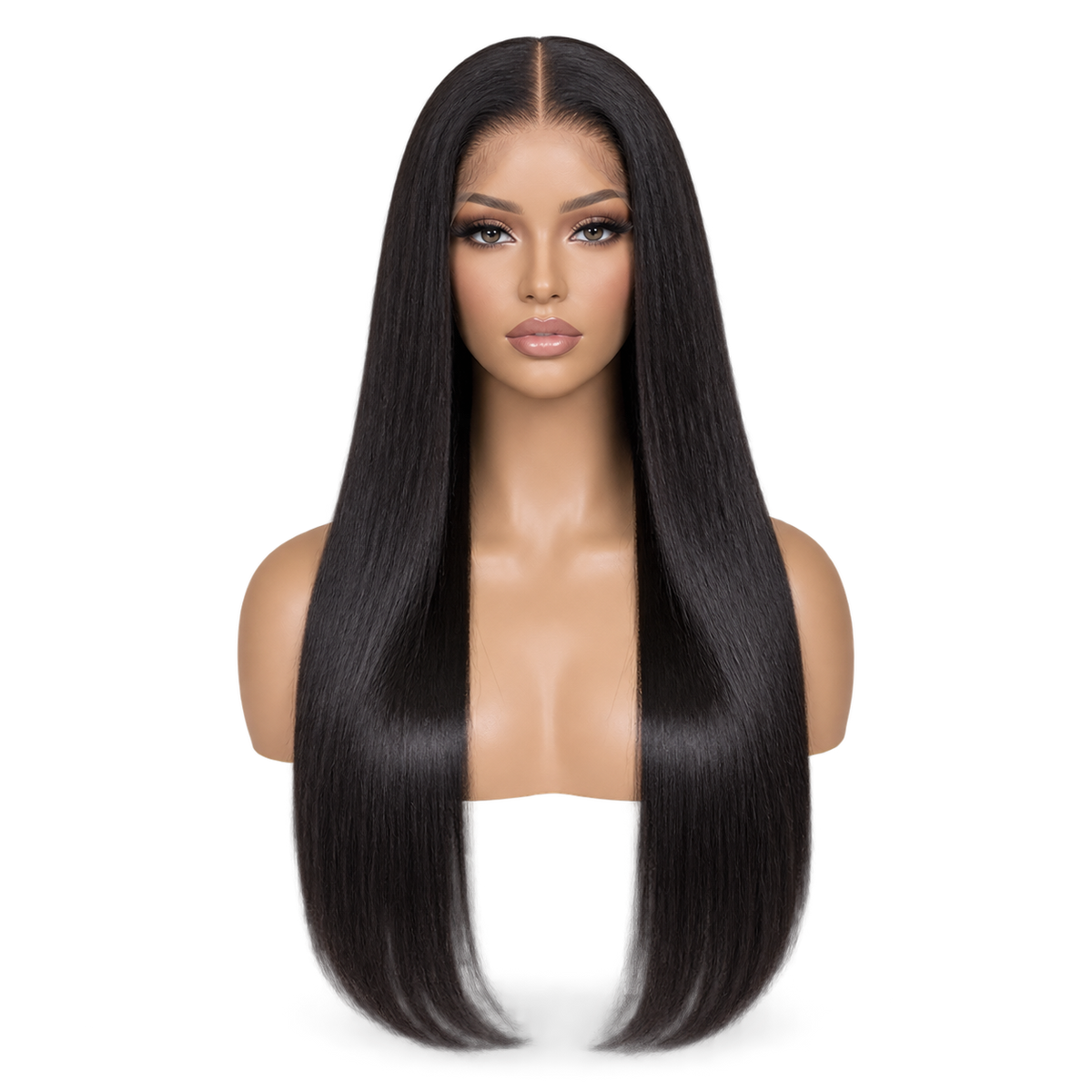 Front view of Noir Frontal 24 inch Black Straight wig
