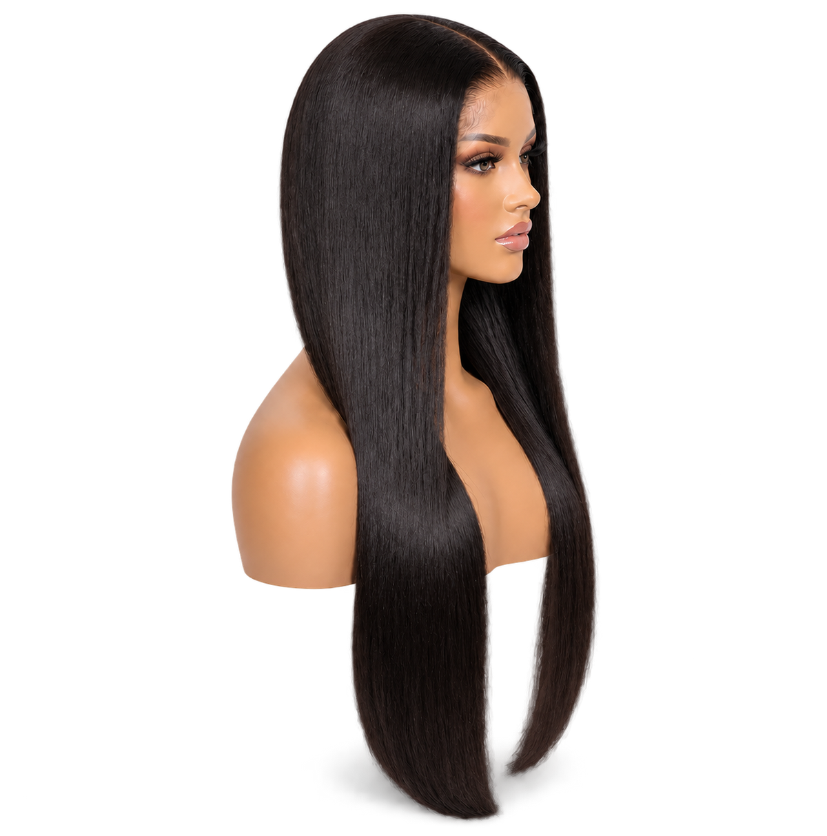 Side view of Noir Frontal 24 inch Black Straight wig