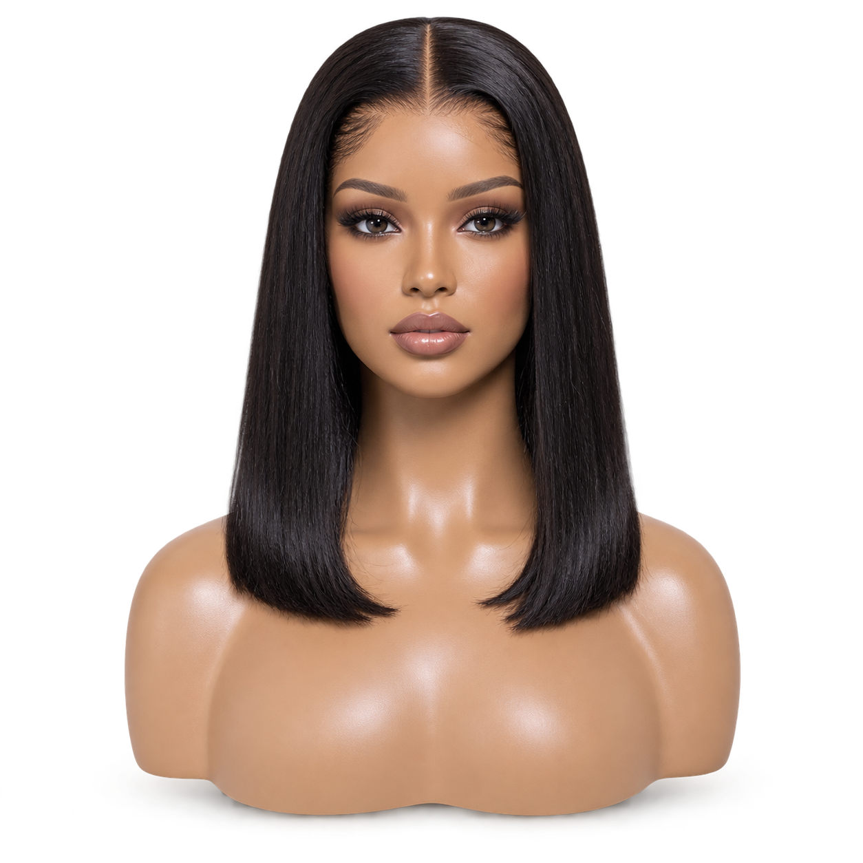 Front view of Noir Line Lob 14 inch Black Straight, one-line lob wig