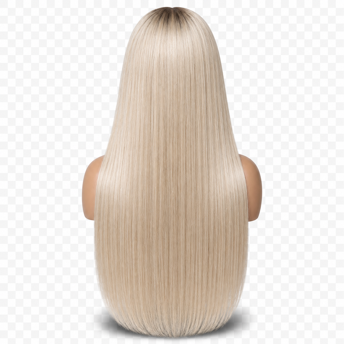 Back view of Platinum Crown 24 inch Super blonde Straight wig