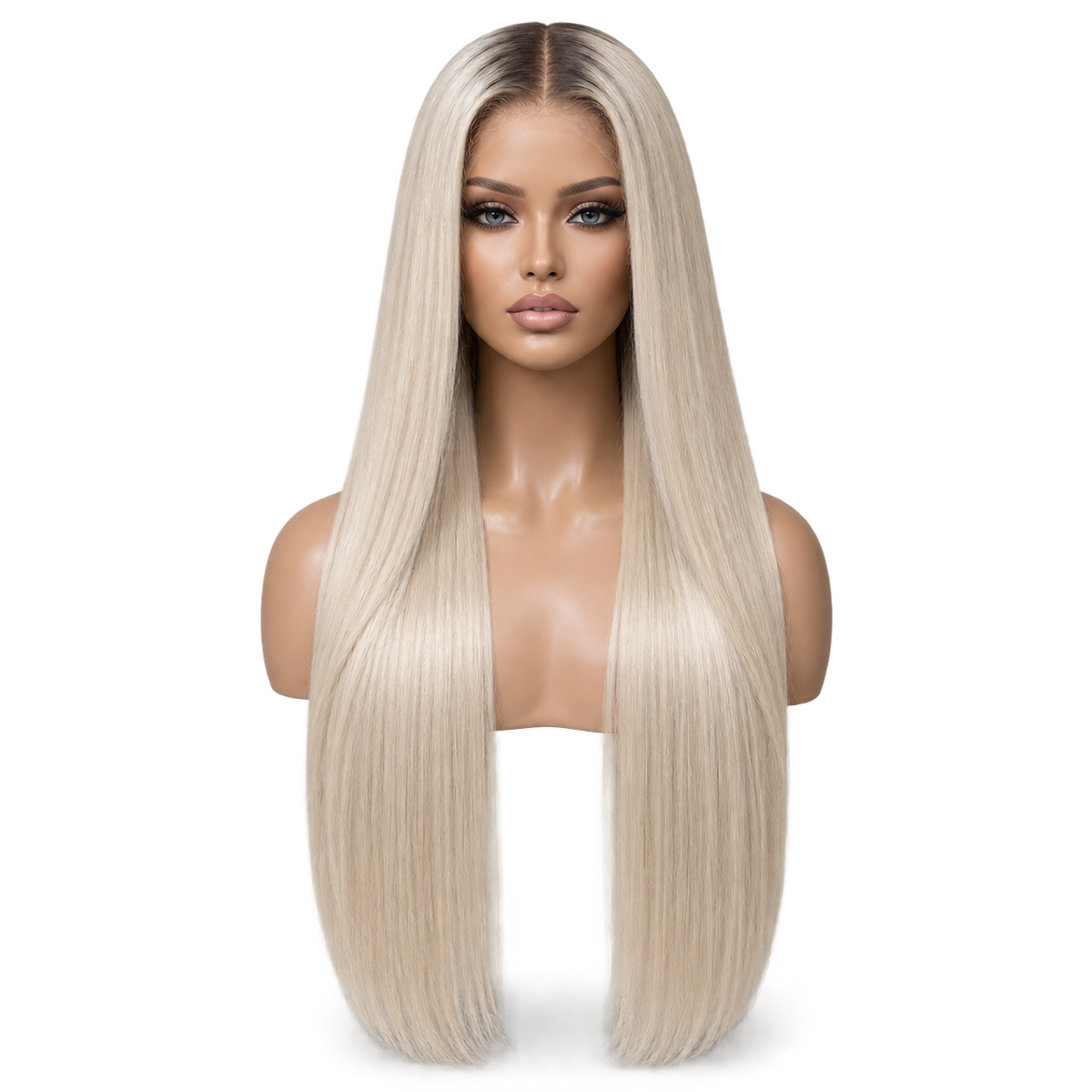 Front view of Platinum Crown 24 inch Super blonde Straight wig