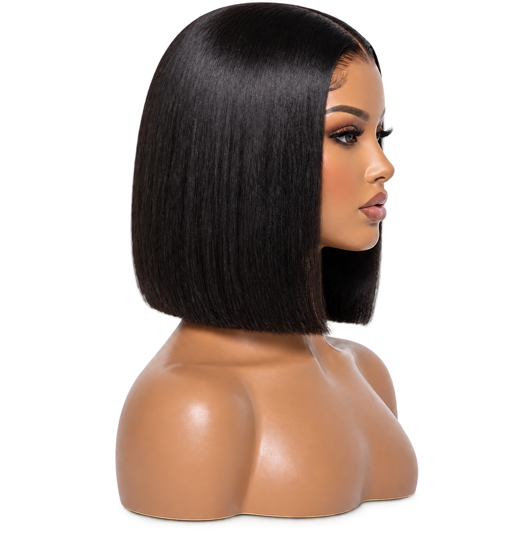 Side view of Noir Line Bob 10-inch black straight 5x5 glueless wig