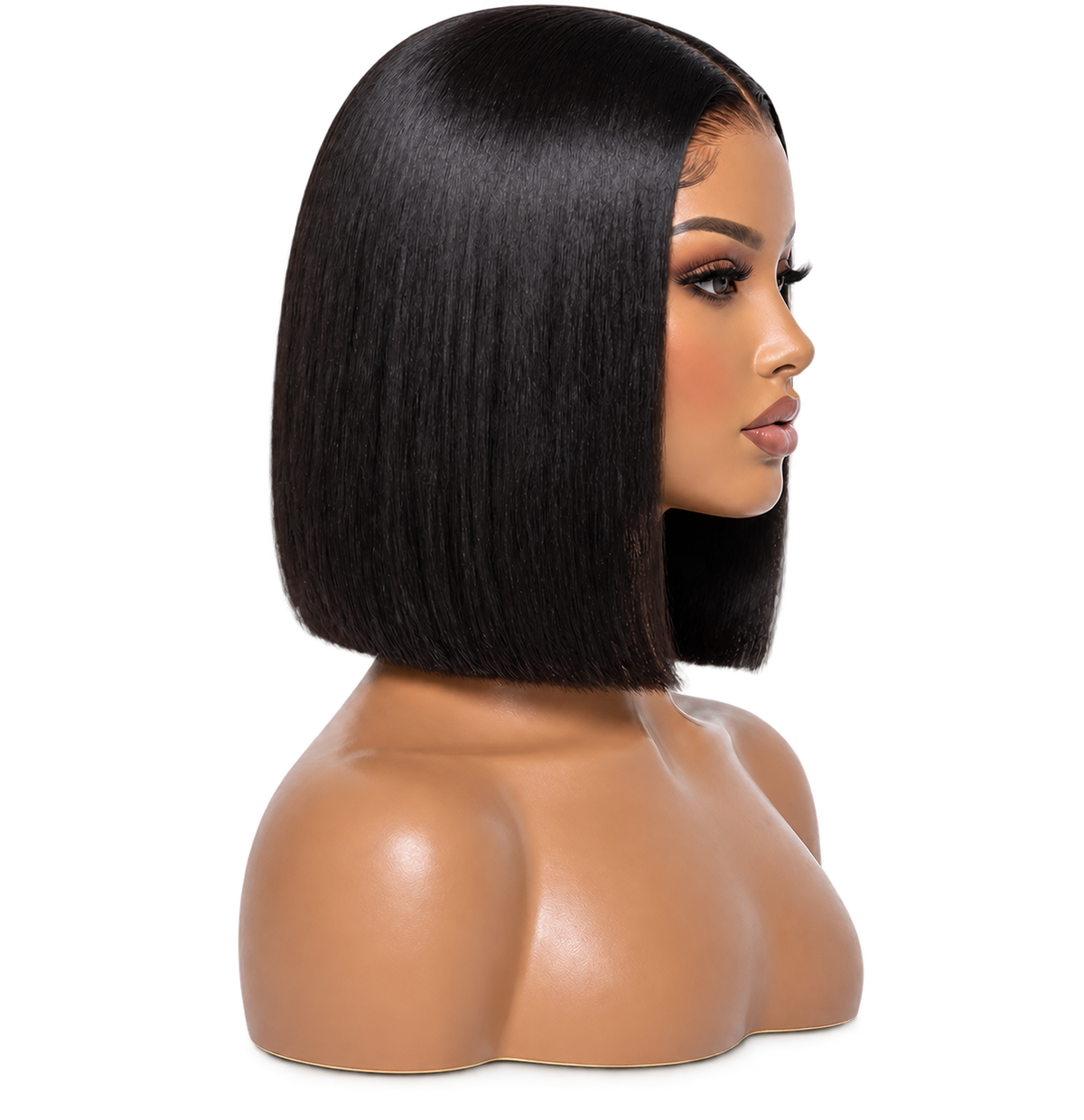 Side view of Noir Line Bob 10-inch black straight 5x5 glueless wig