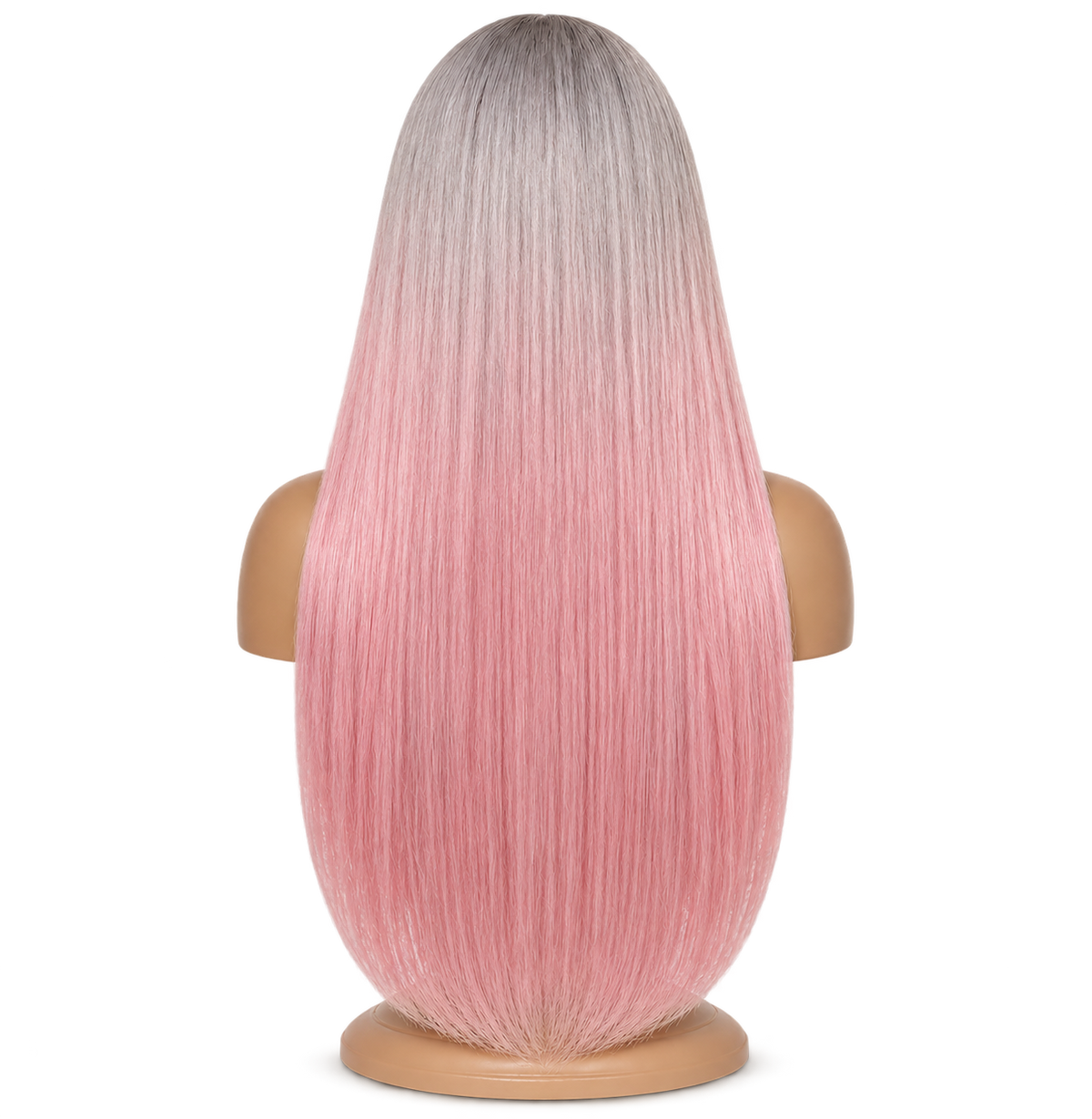 Back view of Silver Blush 24 inch Grey and pink Straight wig