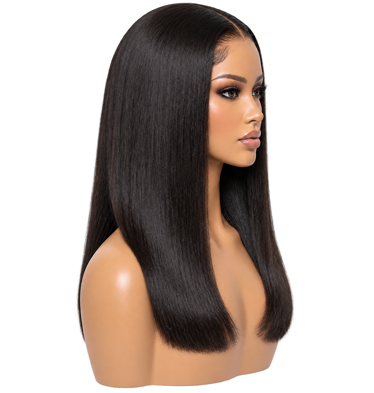 Side view of Sleek Muse 18 inch Black Straight wig
