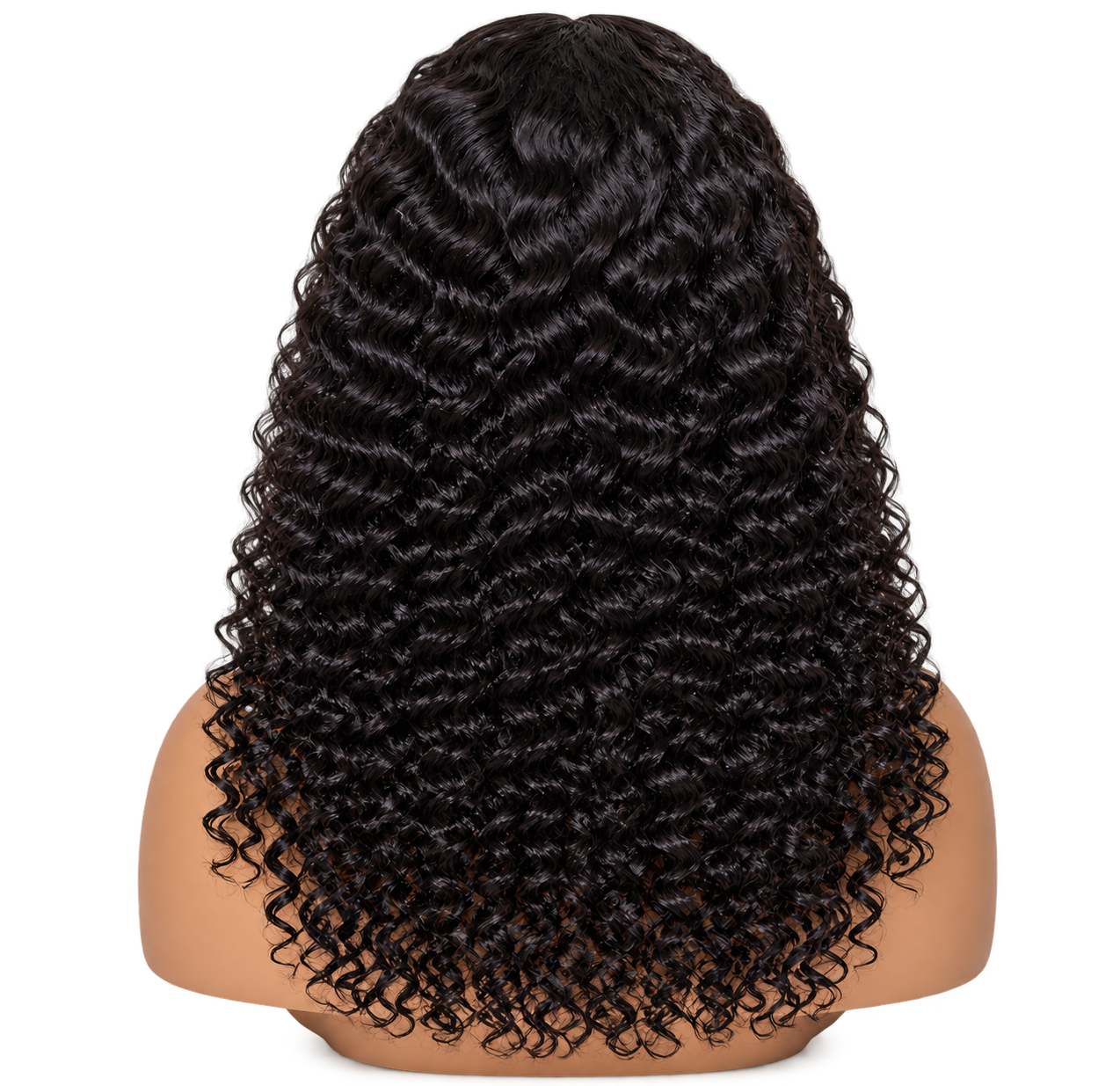 Back view of Soft Spiral 18 inch Black Curly wig