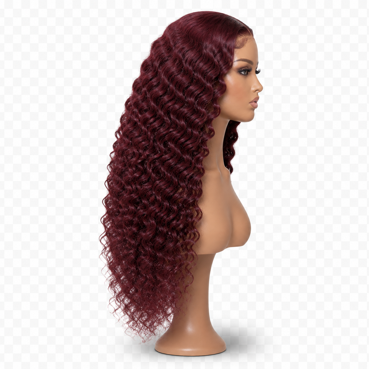 Side view of Wine Curl 24 inch Burgundy Curly wig